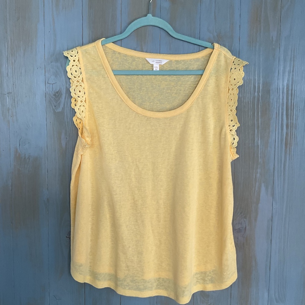 LAUREN CONRAD LACY FLUTTER SLEEVE TOP BLOUSE NWOT SZ XXL YELLOW